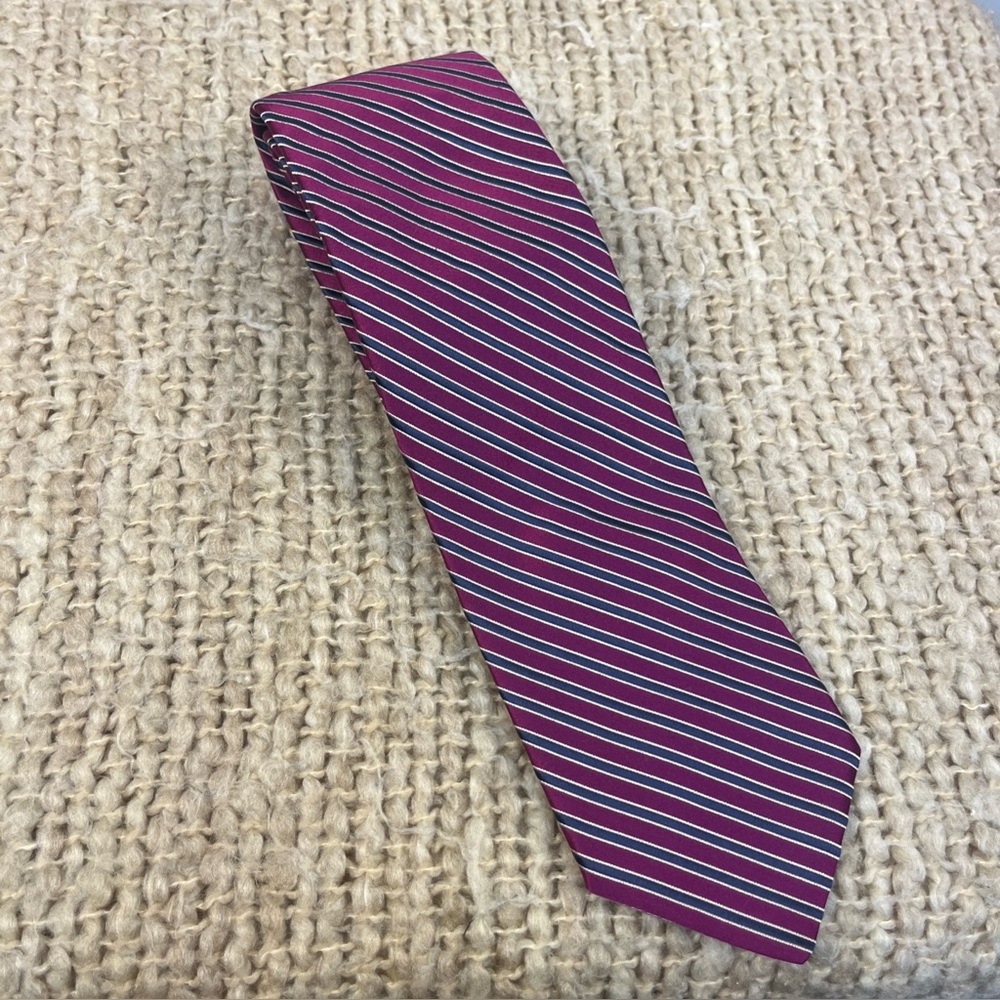 Tommy‎ Hilfiger Men’s 100% Silk Tie Navy Pink Thin Diagonal Stripe